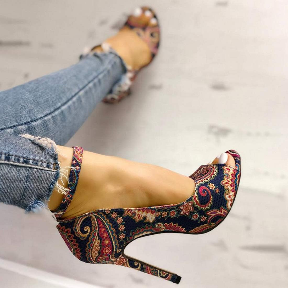 Women'S High Heels Platform Dress Ankle Strap Stilettos Open Toe Pump Heeled Sandals Multicoloured