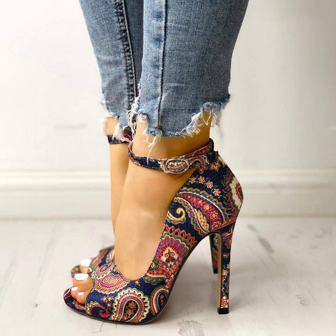 Women'S High Heels Platform Dress Ankle Strap Stilettos Open Toe Pump Heeled Sandals Multicoloured