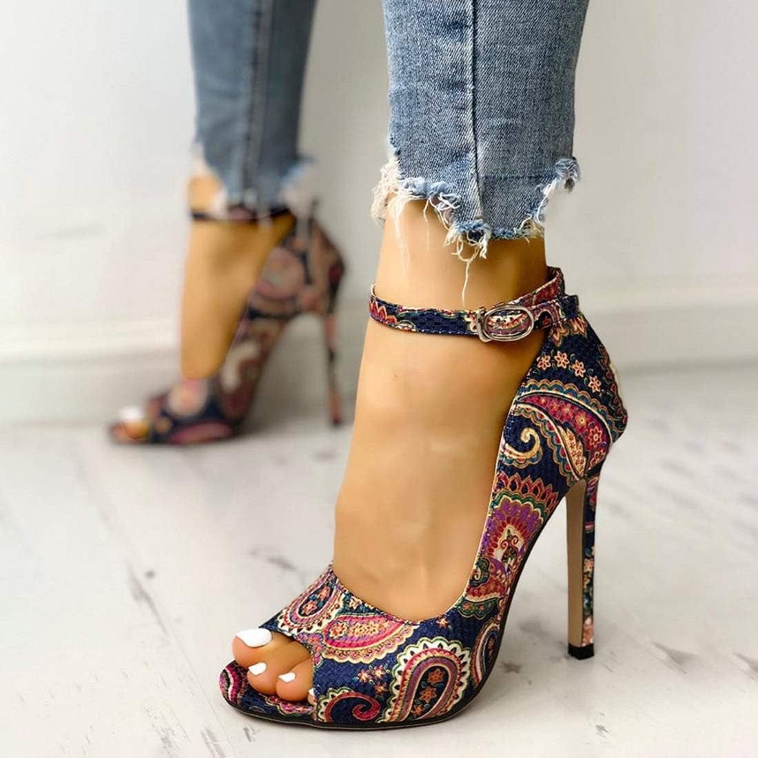 Women'S High Heels Platform Dress Ankle Strap Stilettos Open Toe Pump Heeled Sandals Multicoloured
