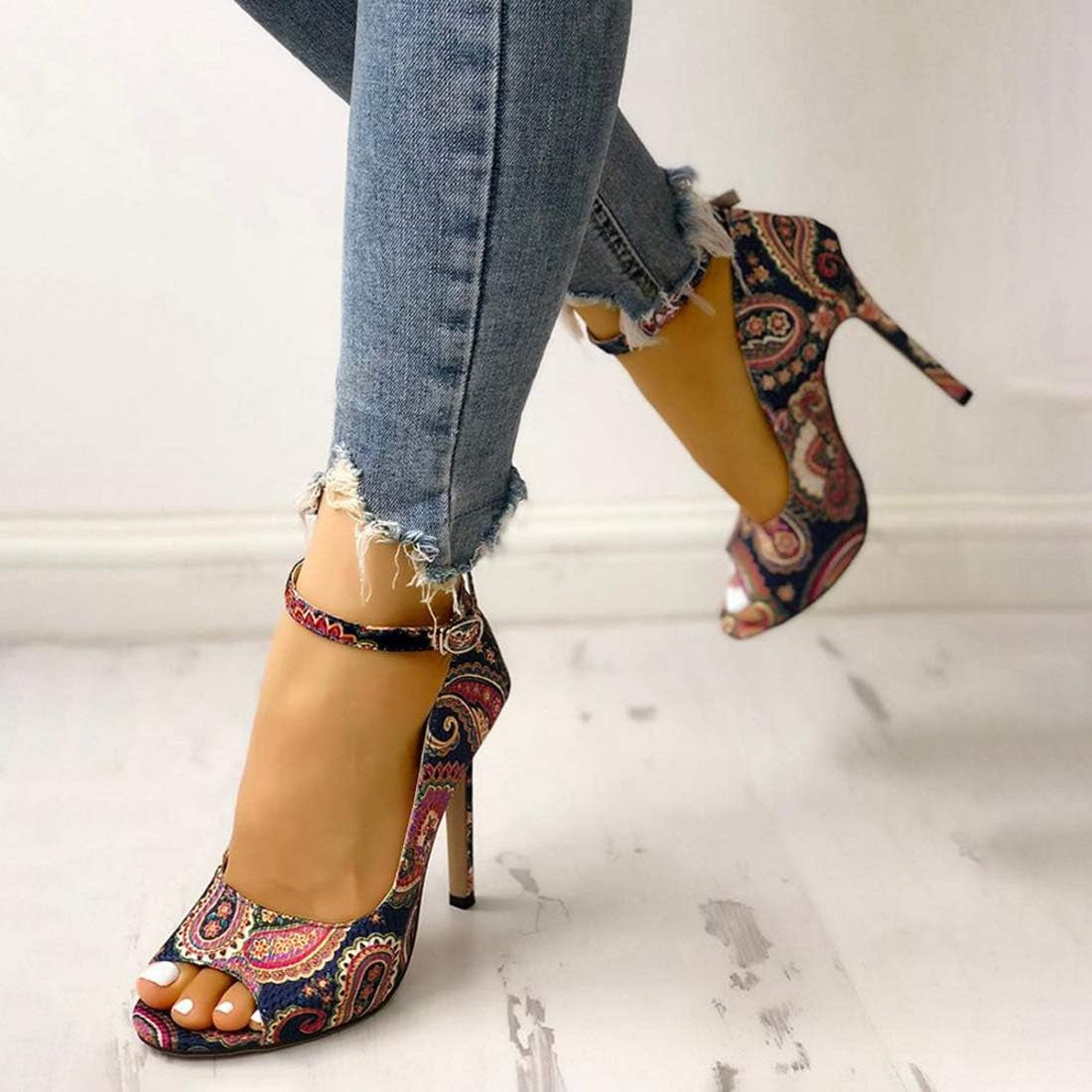 Women'S High Heels Platform Dress Ankle Strap Stilettos Open Toe Pump Heeled Sandals Multicoloured